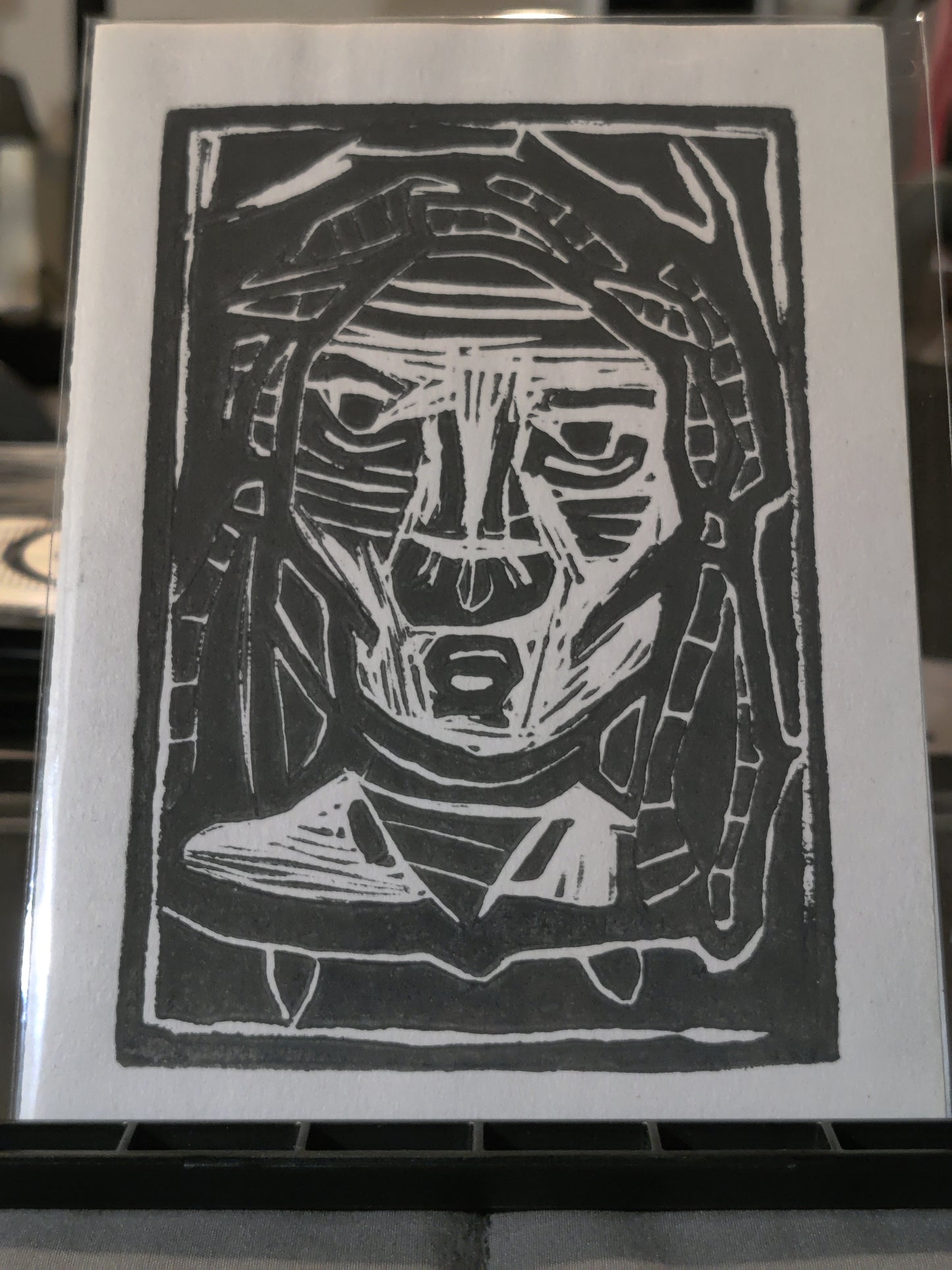 Red skin girl - lino print