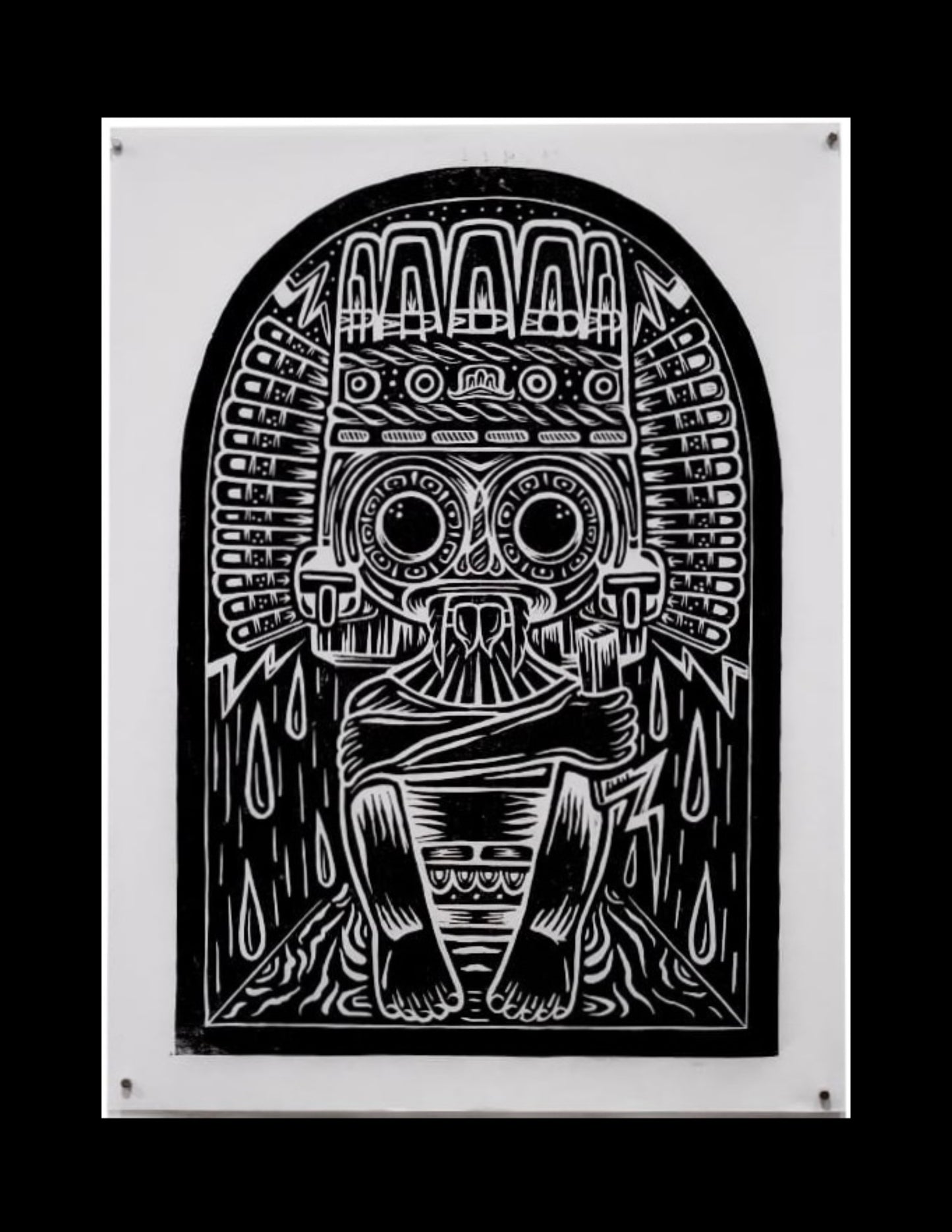 Tlaloc - Lino Print