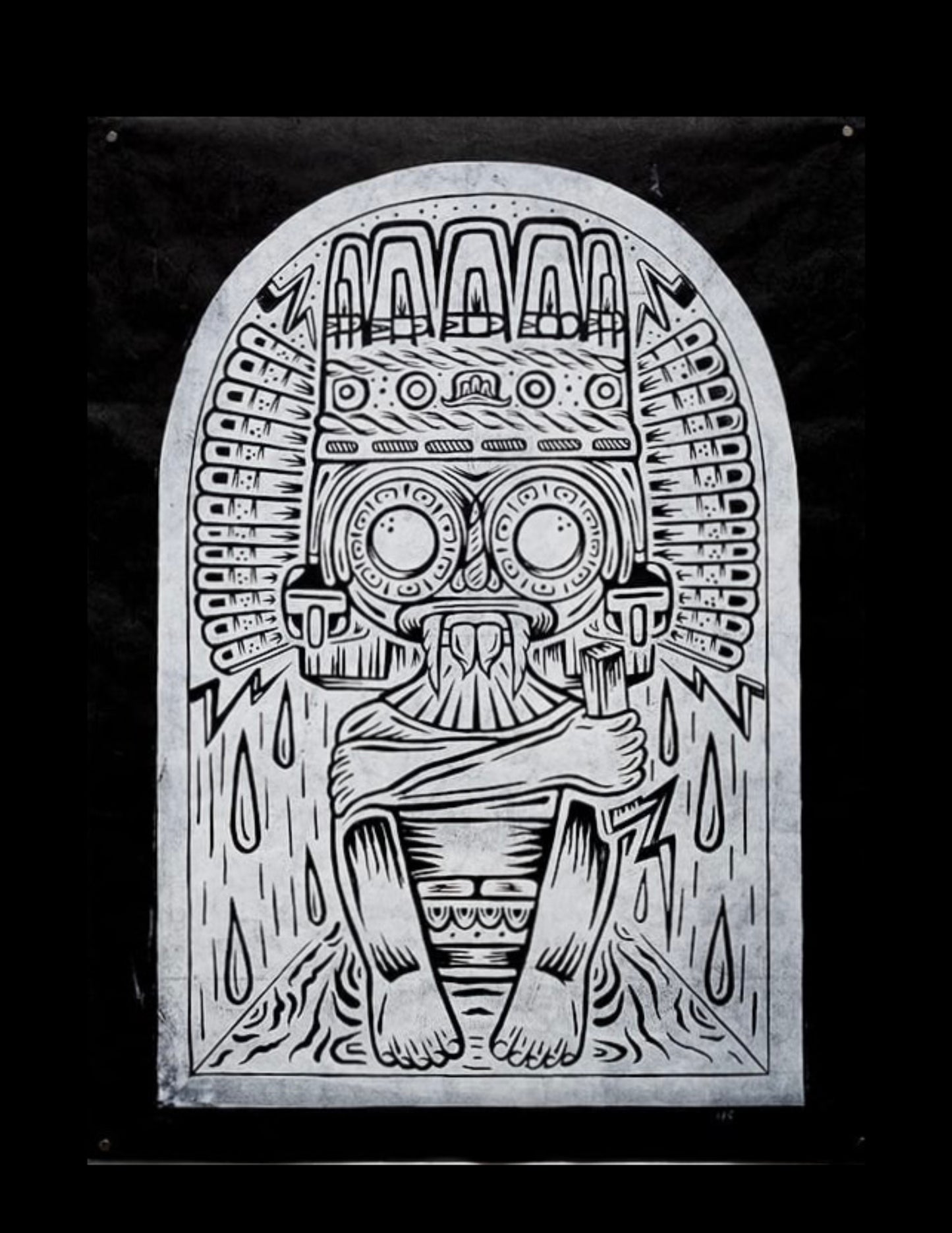 Tlaloc - Lino Print