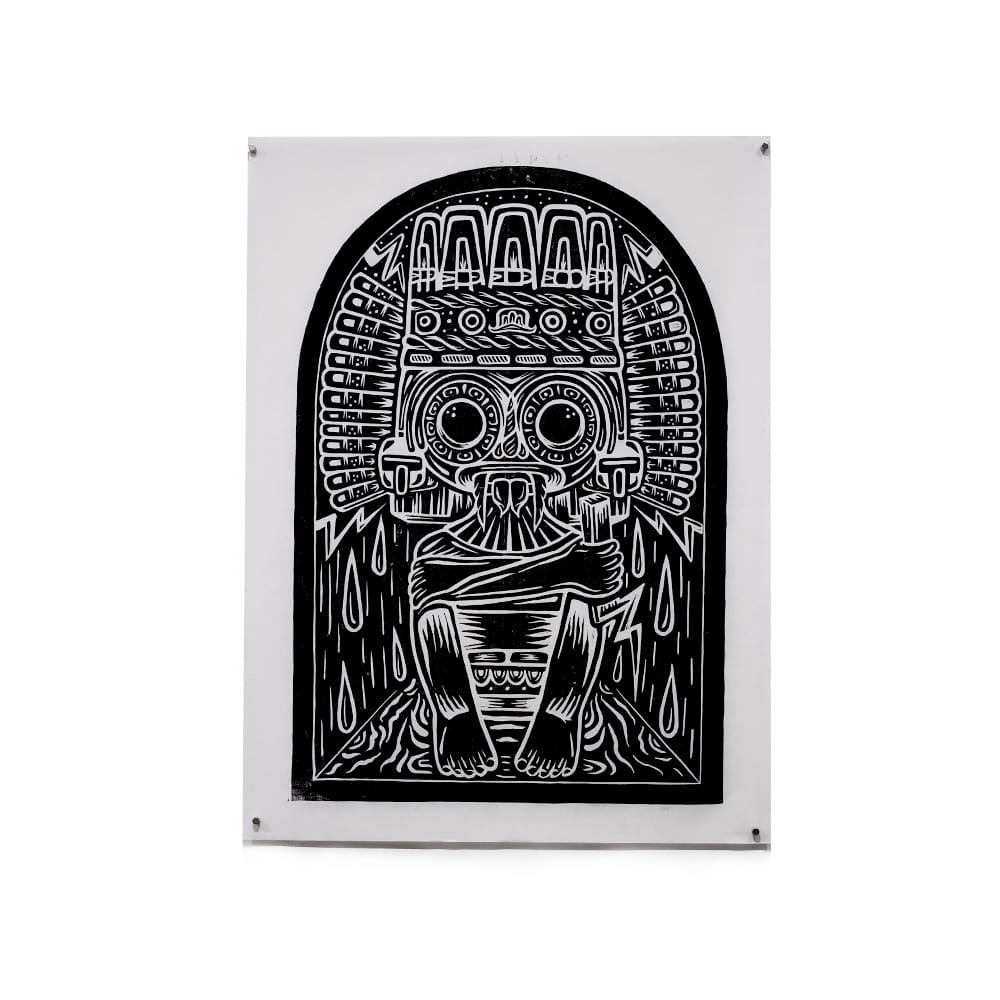 Tlaloc - Lino Print