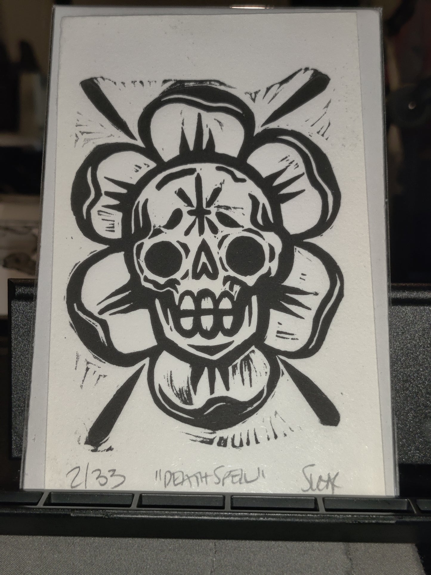 Death spell - lino print