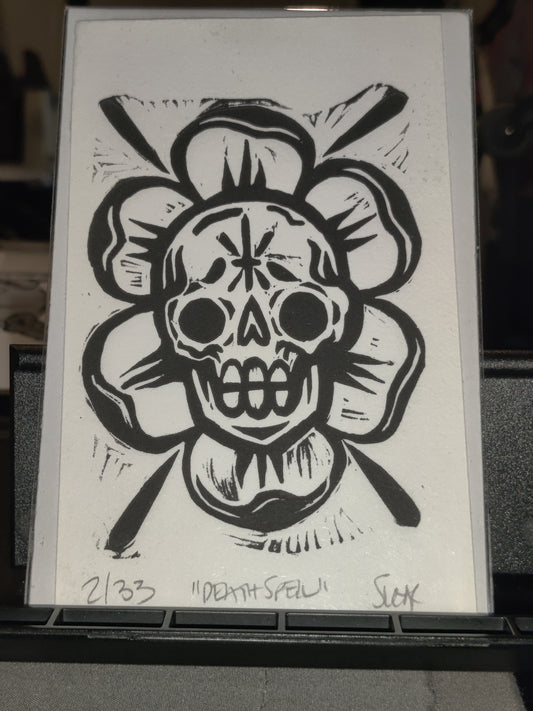 Death spell - lino print