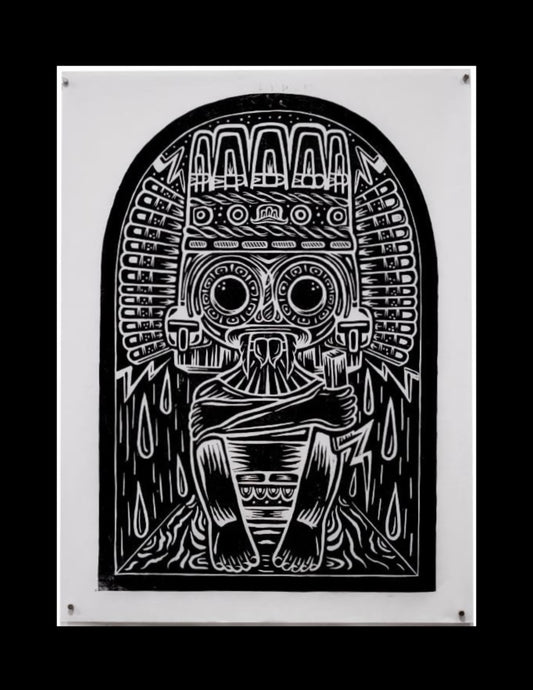 Tlaloc - Lino Print